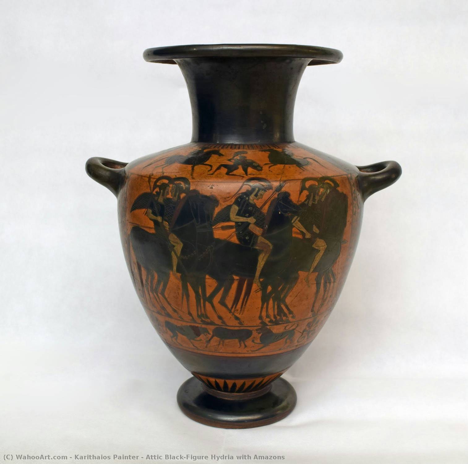 Attic BlackFigure Hydria con Amazonas de Karithaios Painter Karithaios