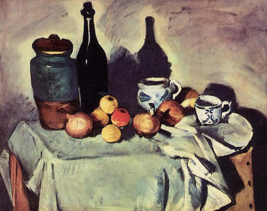 Still Life - Post, Bottle, Cup And Fruit — セザンヌ