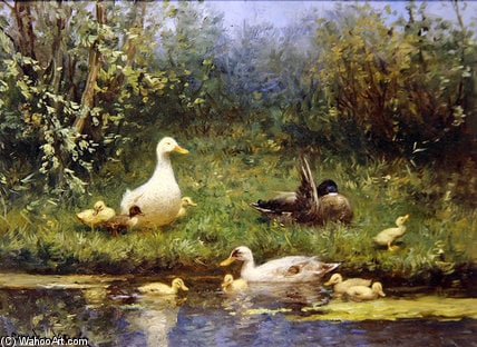 Ducks On A Riverbank — Adolph Artz