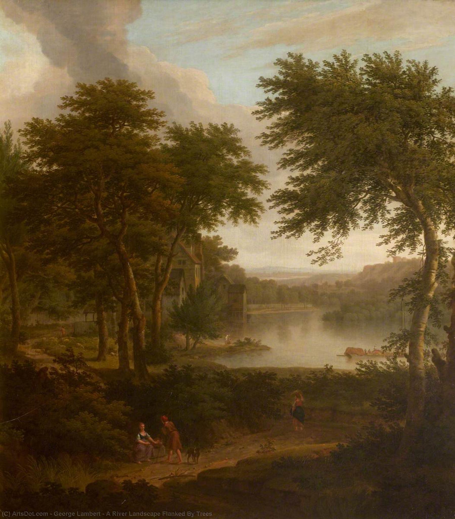 A River Landscape Flanked By Trees — 조지 워싱턴 토머스 램버트