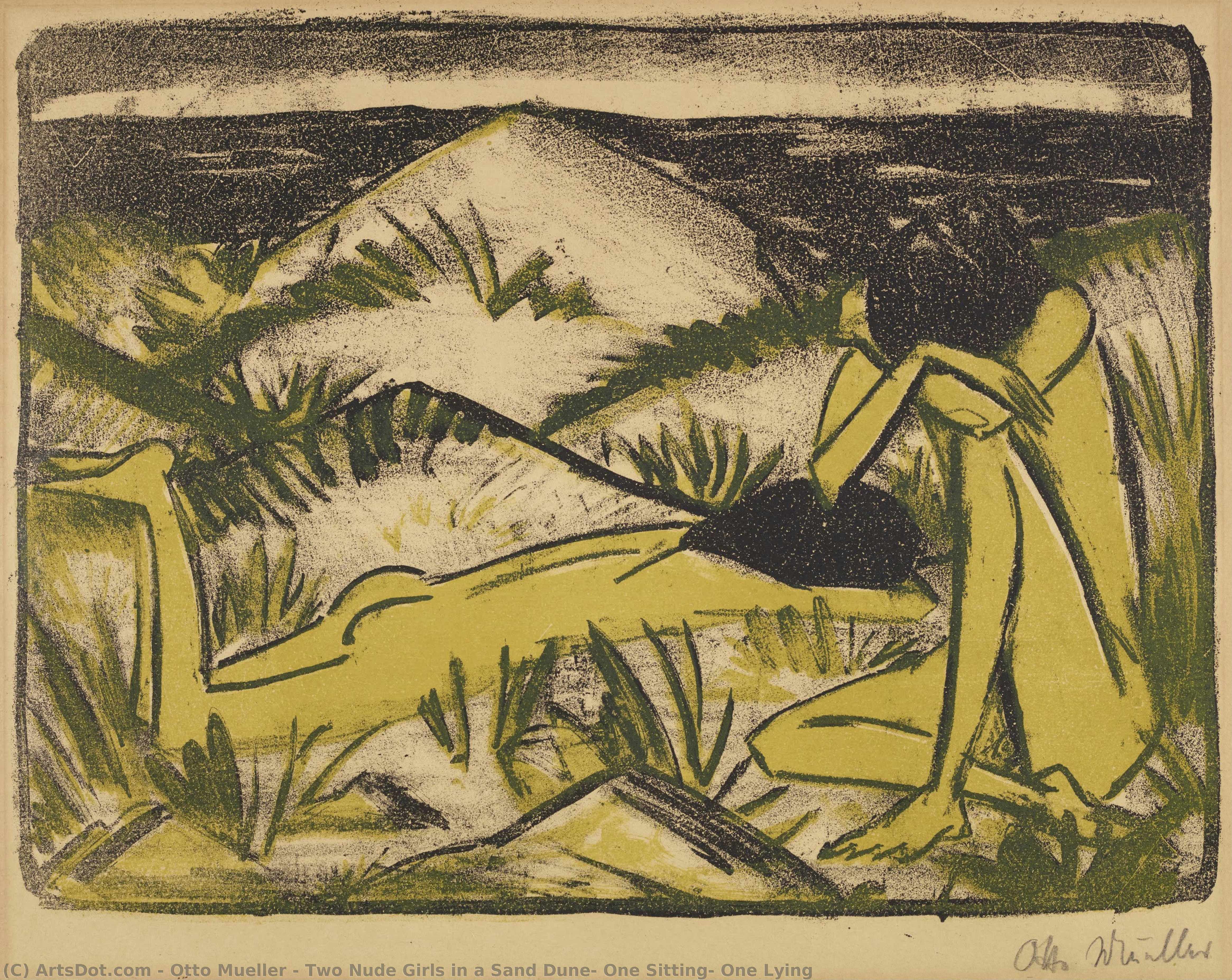 Two Nude Girls In A Sand Dune, One Sitting, One Lying — Otto Mueller