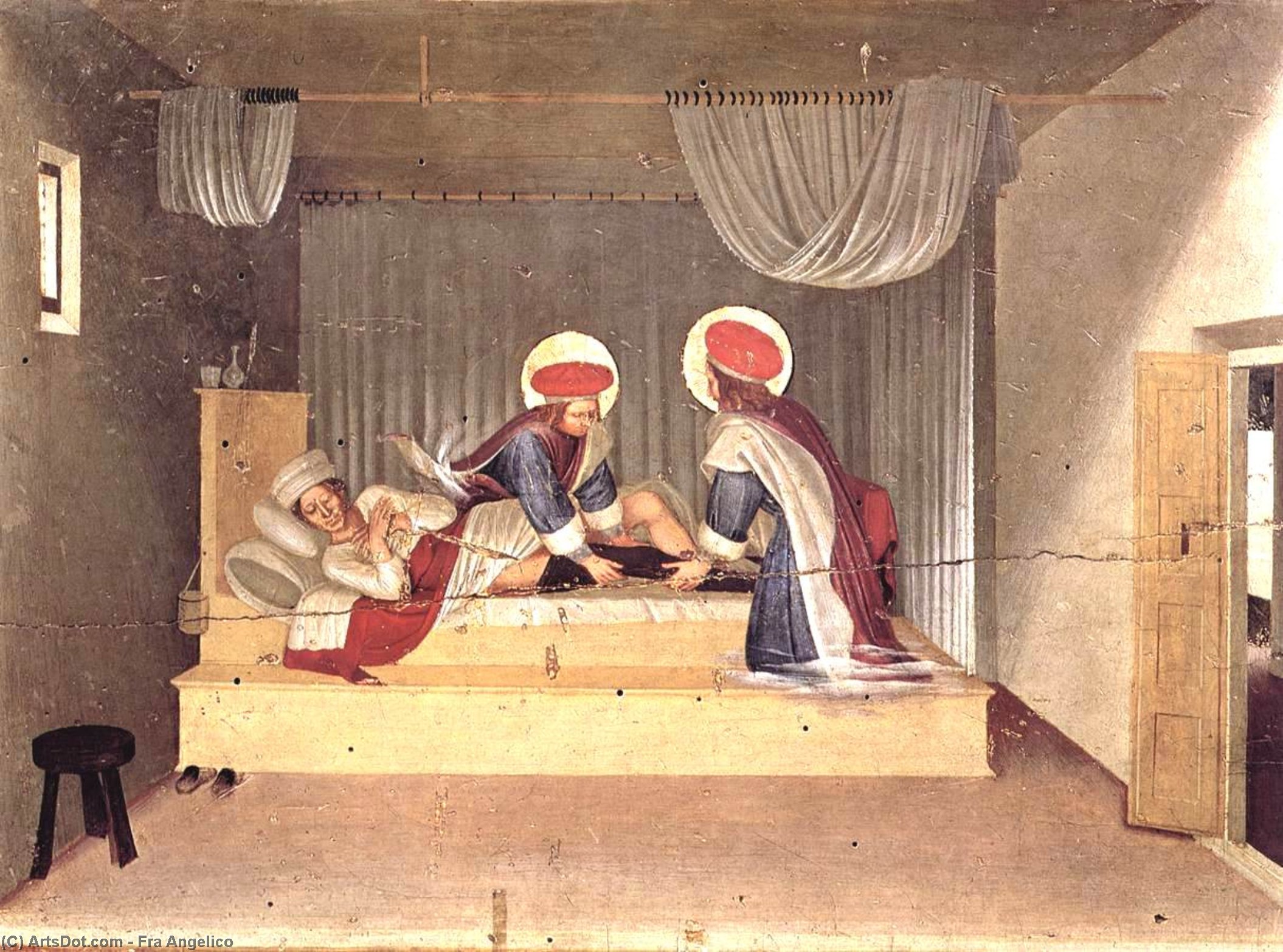 "the Healing Of Justinian By Saint Cosmas And Saint Damian (san Marco Altarpiece)" Translates To: "răspunsul Lui Iustinian De Către Sfinții Cosma Și Damiani (piatra Altarului San Marco)" — Fra Angelico