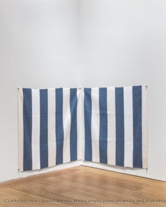 White Acrylic Paint On White And Blue Striped Cloth — Daniel Buren