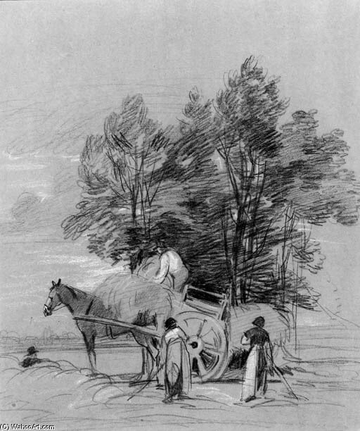 Figures Loading A Haycart, Beneath A Tree — Peter De Wint