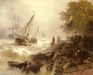 Hafeneinfahrt Bei Rauher See — Andreas Achenbach
