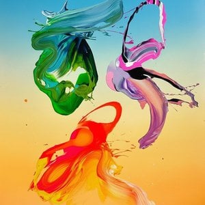 Celestial Kinetic Flow: An Amber And Cerulean Symphony Of Viscous Motion