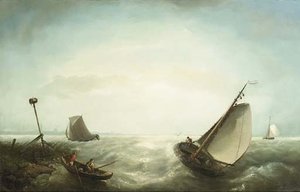 A River Estuary With Shipping In A Breeze — Nicolaas Riegen