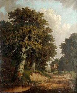 Paesaggio Con Alberi, Casetta, Strada Tortuosa E Stagno — John Berney Ladbrooke, Norwich School