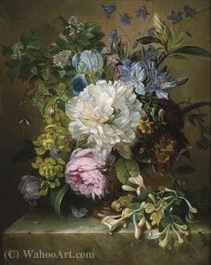 Summer Flowers On A Marble Ledge — Adriana Johanna Haanen