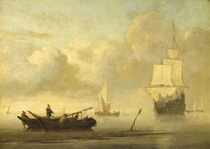 Ships Near The Coast During A Calm, Willem Van De Velde (ii), C. 1650 - C. 1707 — Willem Van De Velde The Younger
