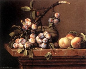 Plums And Peaches On A Table — Pierre Dupuys