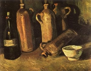 Still Life With Four Stone Bottles — Vincent Van Gogh