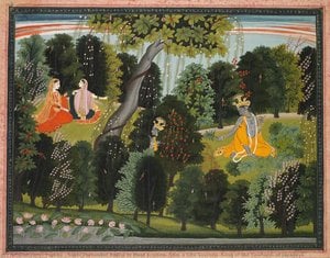 Sakhi Persuades Radha To Meet Krishna, From A Gita Govinda (song Of The Cowherd) Of Jayadeva — Purkhu, Indian Miniature Painting