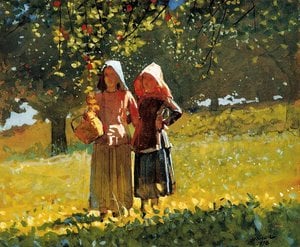 Apple Picking (aka Two Girls In Sunbonnets Or In The Orchard) — Winslow Homer