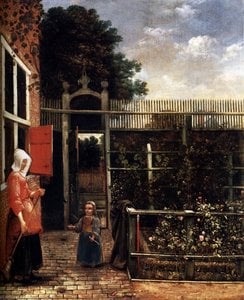 Woman With A Child Blowing Bubbles In A Garden — Hendrick Van Der Burch