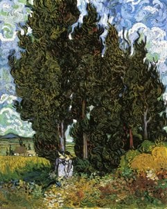 Cypresses With Two Female Figures — Vincent Willem Van Gogh, Post-impressionism