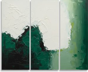 Tríptico Etéreo De Sombras Verdes Y Luz Escultórica En Impasto Profundo — David Moreau