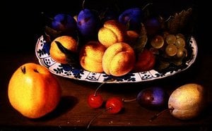 Still life of peaches and plums