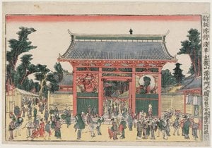 Porten Til Thunder Og Vindgudene Ved Kinryuzan Tempel I Asakusa — Hokusai, Japanese Landscape Painting