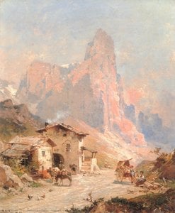 Figures In A Village In The Dolomites — Franz Richard Unterberger