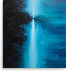 Obsidian Fracture And The Luminous Descent Of Ethereal Cyan Light — Christian Noiret, Contemporary Abstract