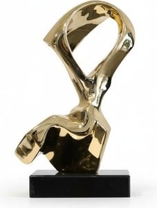 Golden Flow: Abstract Resin Sculpture On Black Marble Base, Art Deco