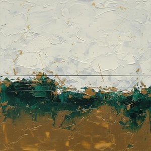 Ethereal Horizon: A Monumental Study In Gold, Forest Green, And Textured Light — Laurent Fabre