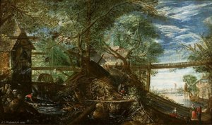 Landscape with a mill and a river.