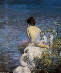 Bather With Child And Swan By The Sea — Paul Albert Besnard