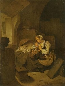 Interior With Mother Nursing Her Child — Cornelis Pietersz Bega, Dutch Golden Age