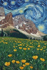 Celestial Resonance: Alpine Bloom Under A Swirling Infinite — Hugo Faubert