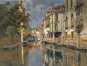 Canale A Venezia Olio Su Cartone — Antonio María Reyna Manescau