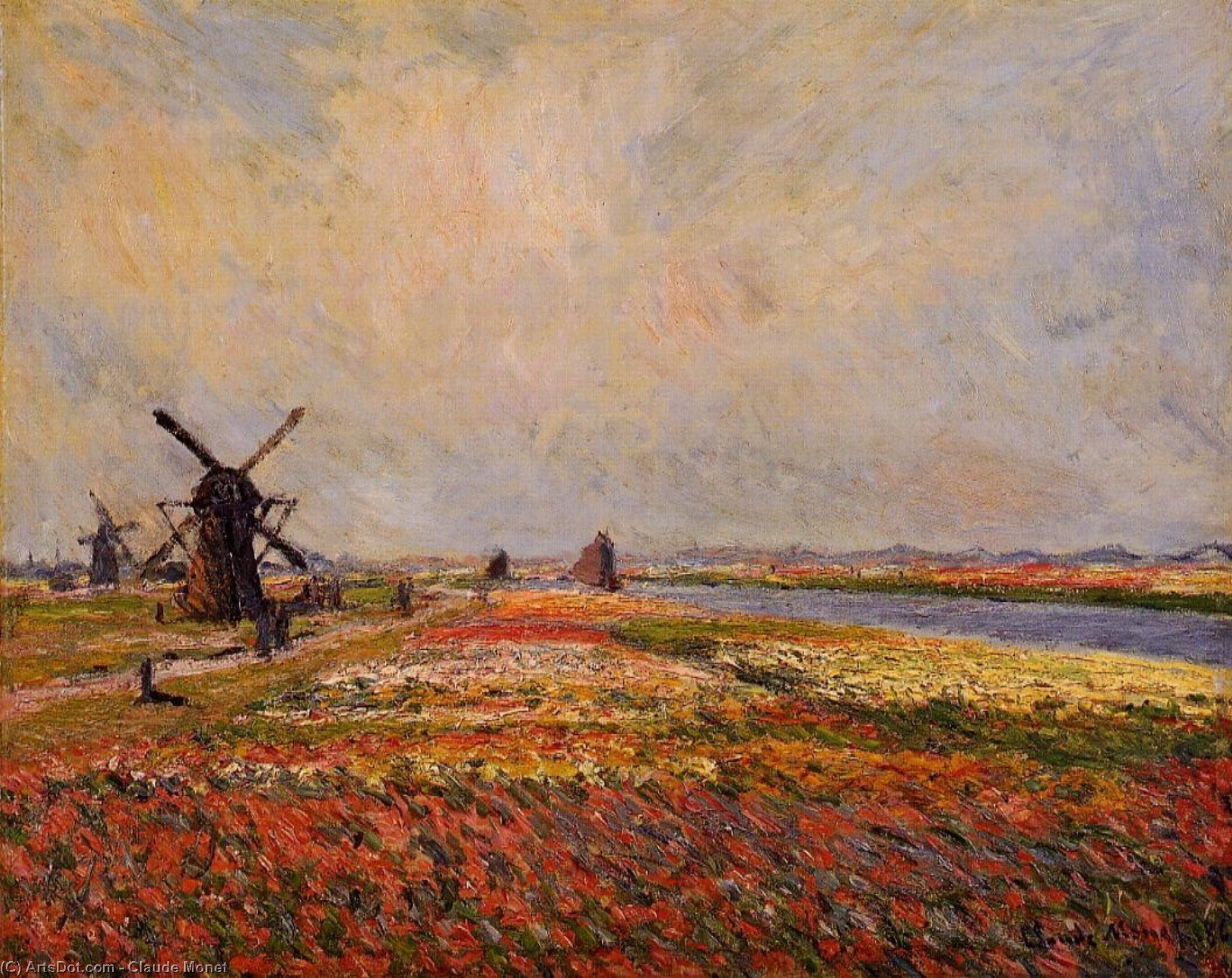 Campos De Flores Y Molinos De Viento Cerca De Leiden — Claude Monet