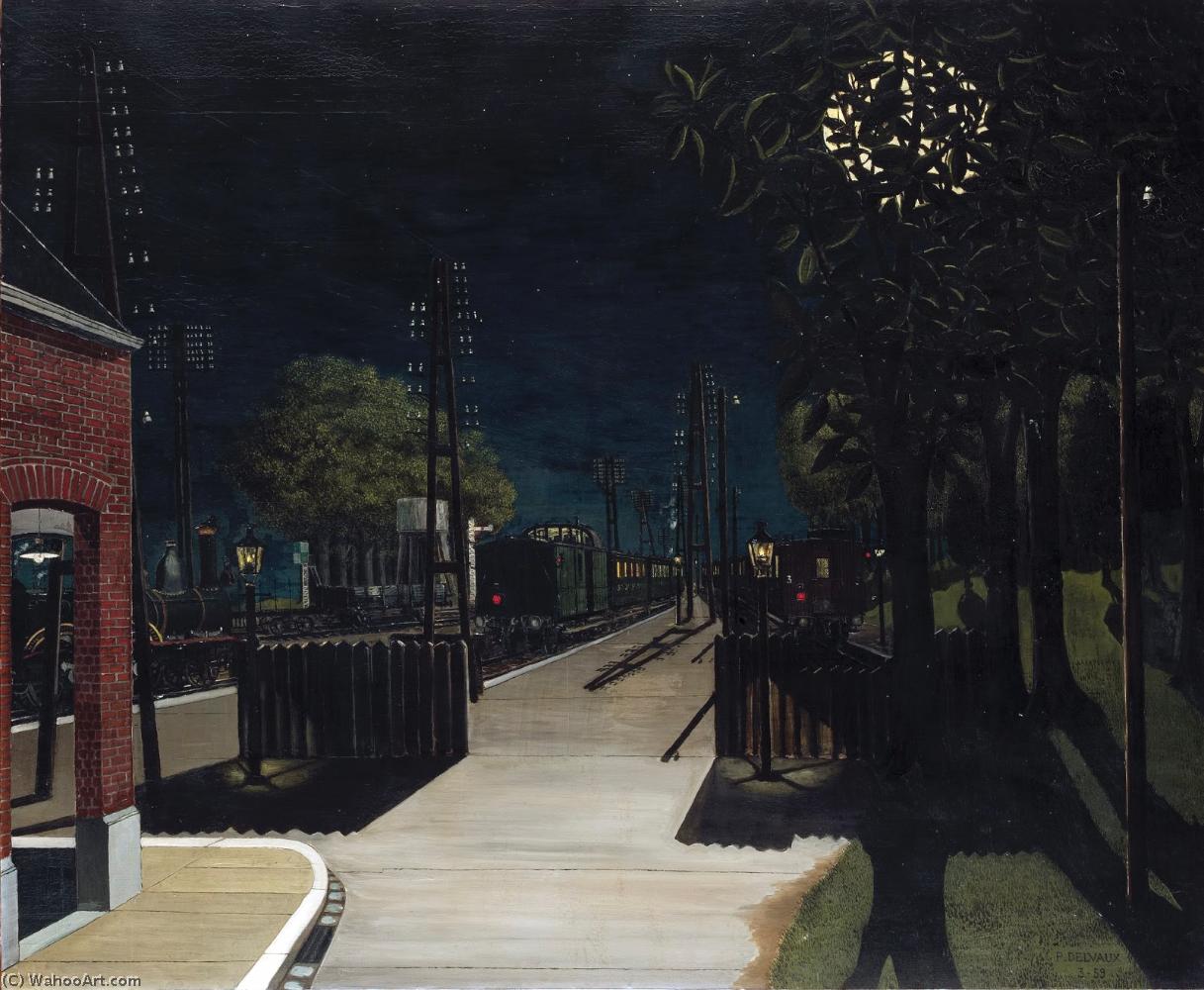 Purchase a reproduction of Small Train Station at Night - Paul Delvaux