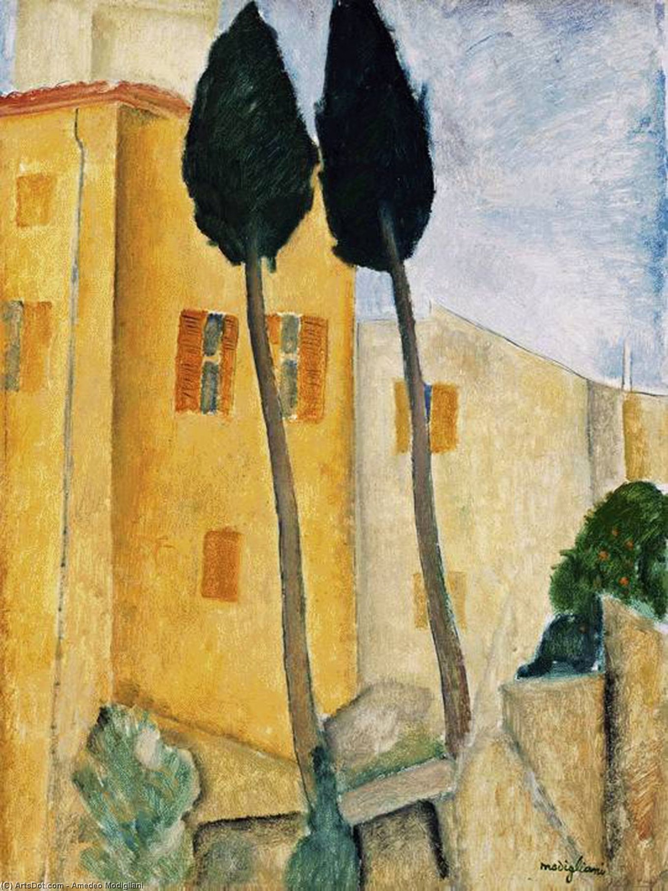 Cipressi E Case — Amedeo Modigliani