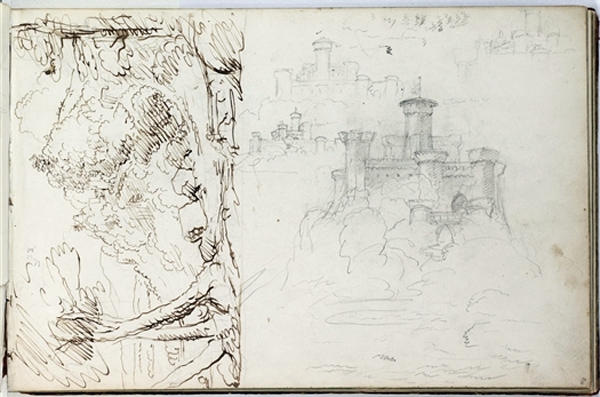 Study, Landscape And Castle — Thomas Cole