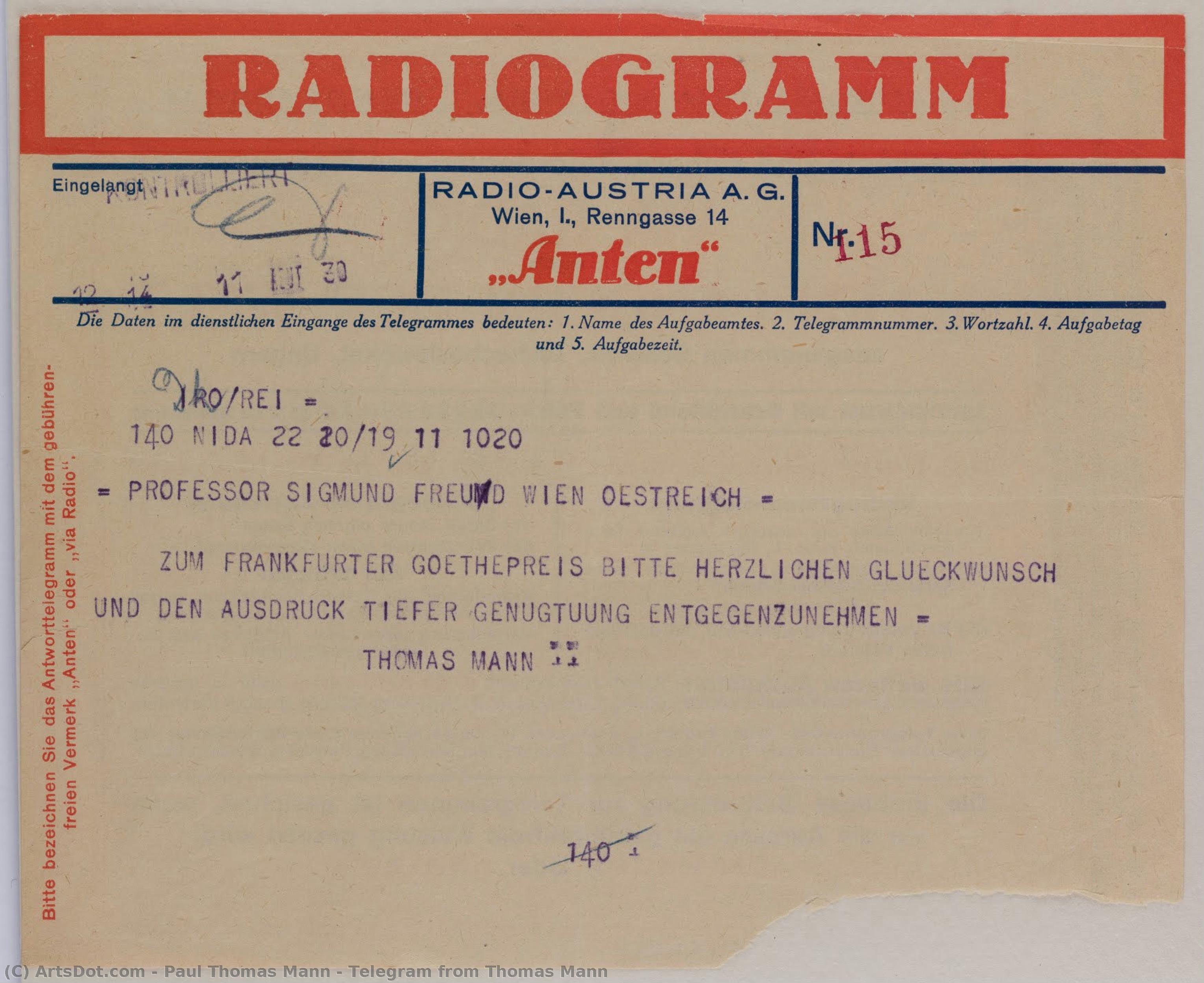 Telegram From Thomas Mann — Paul Thomas Mann