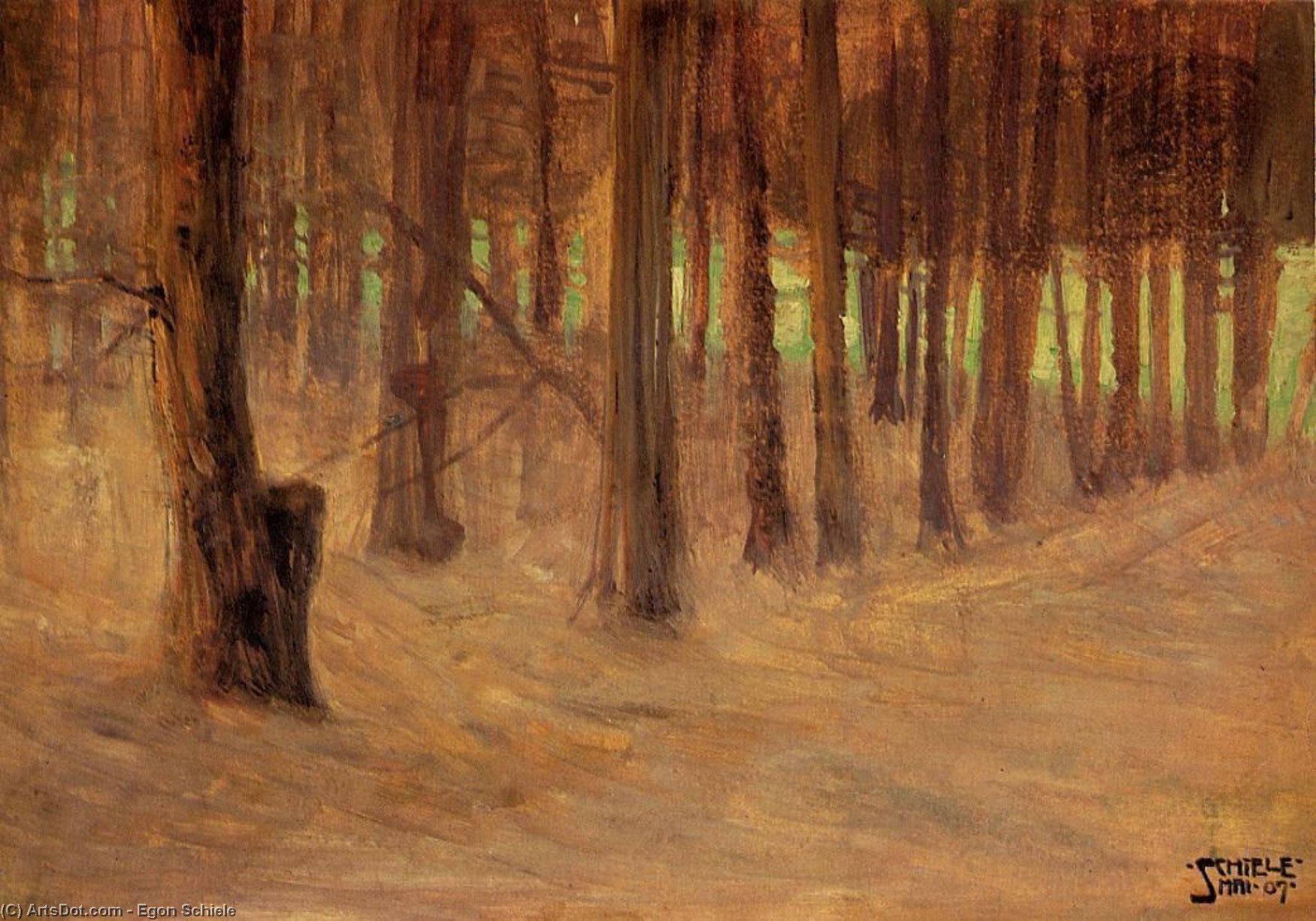 Egon Schiele - Forest with Sunlit Clearing in the Background