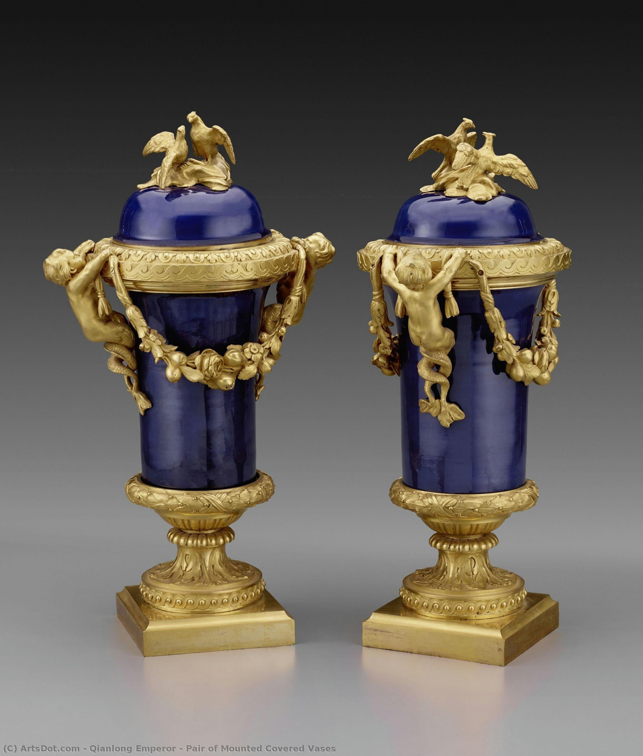 Pair Of Mounted Covered Vases — Empereur Qianlong