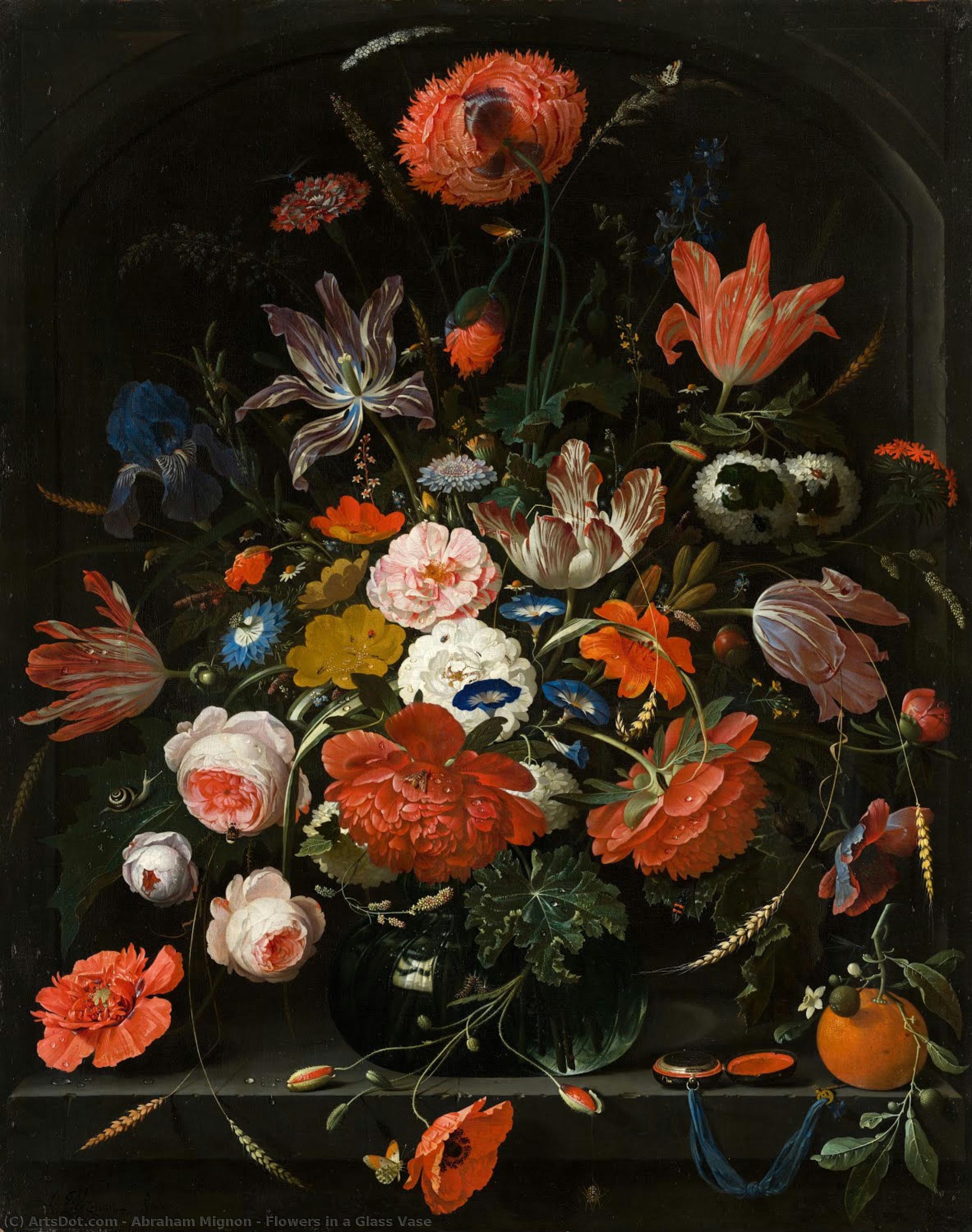 Flowers In A Glass Vase — Abraham Mignon