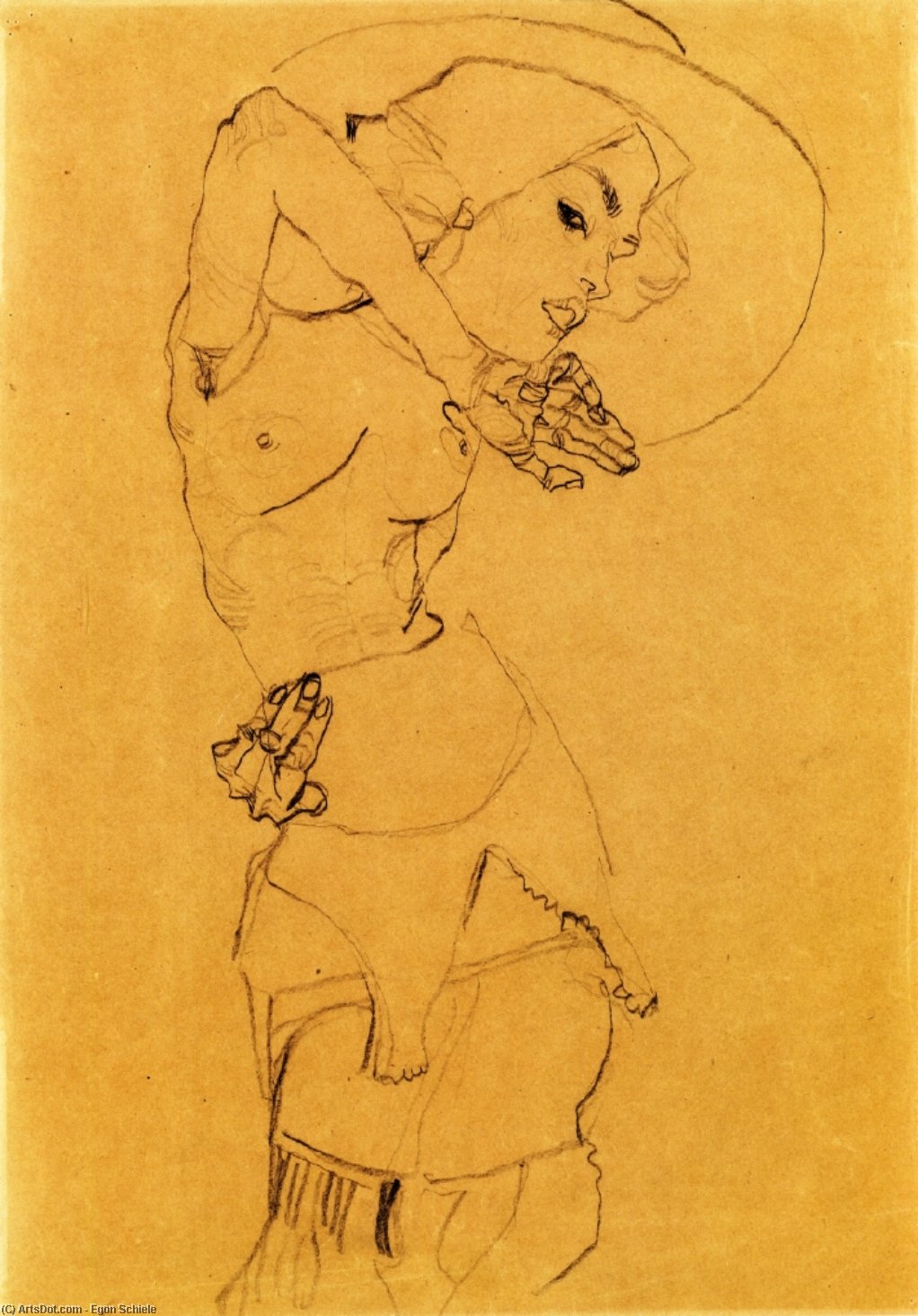 Egon Schiele - Standing Nude with Large Hat (Gertrude Schiele)