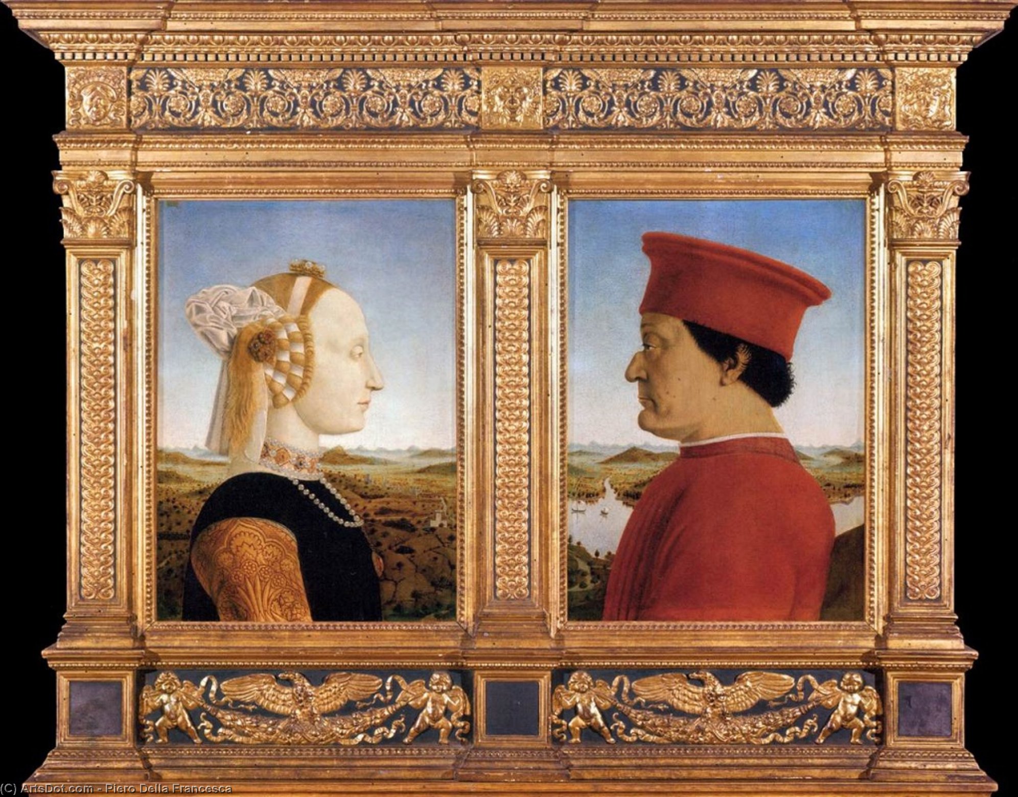Portrætter Af Federico Da Montefeltro Og Hans Kone Battista Sforza — Piero Della Francesca