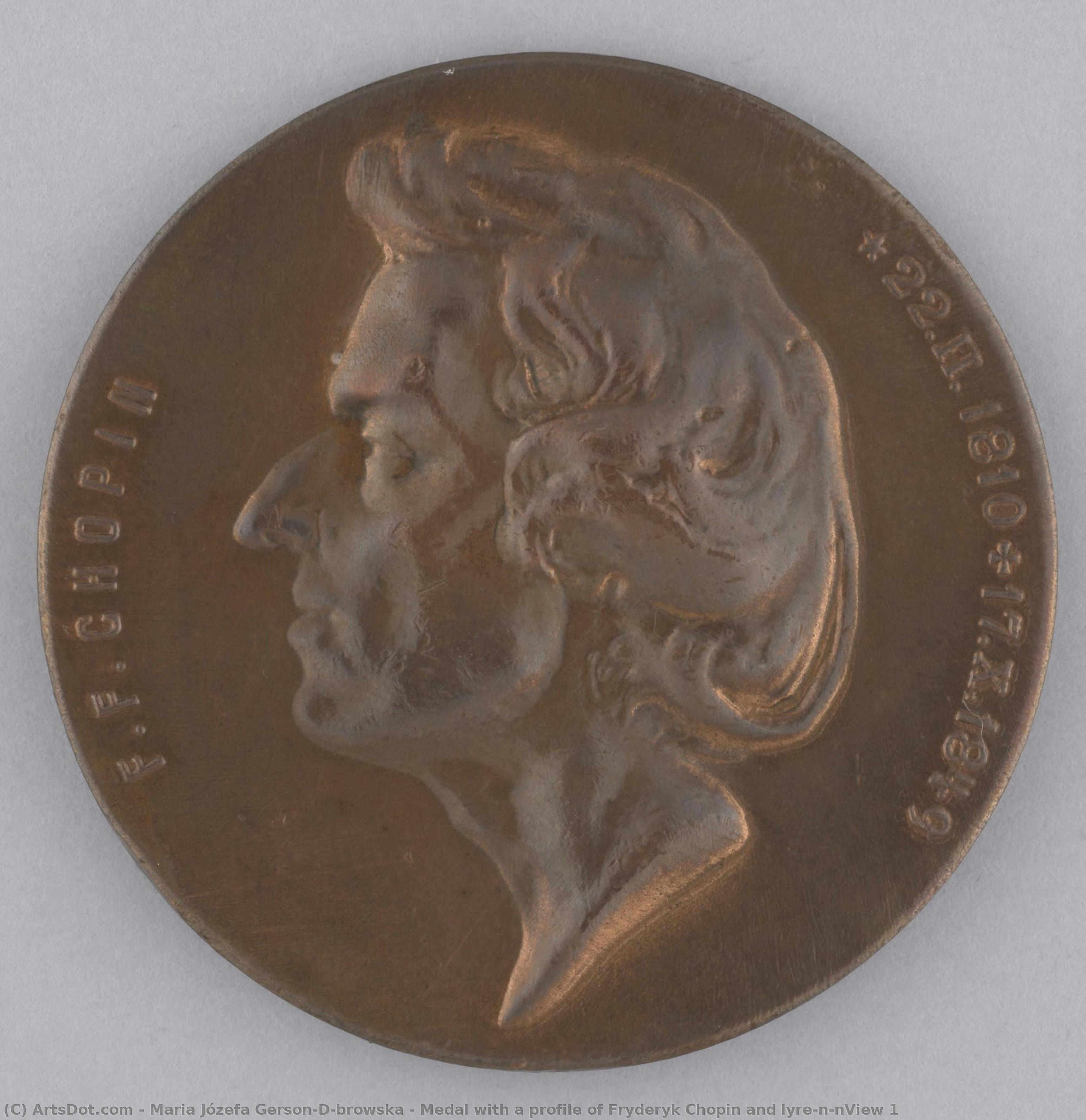 maria józefa gerson-dąbrowska, Medal with a profile of Fryderyk Chopin and lyre\n\nView 1