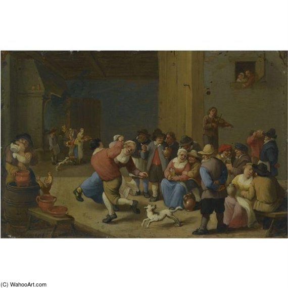 matheus van helmont - A Tavern Interior With Drinking And Dancing Peasants