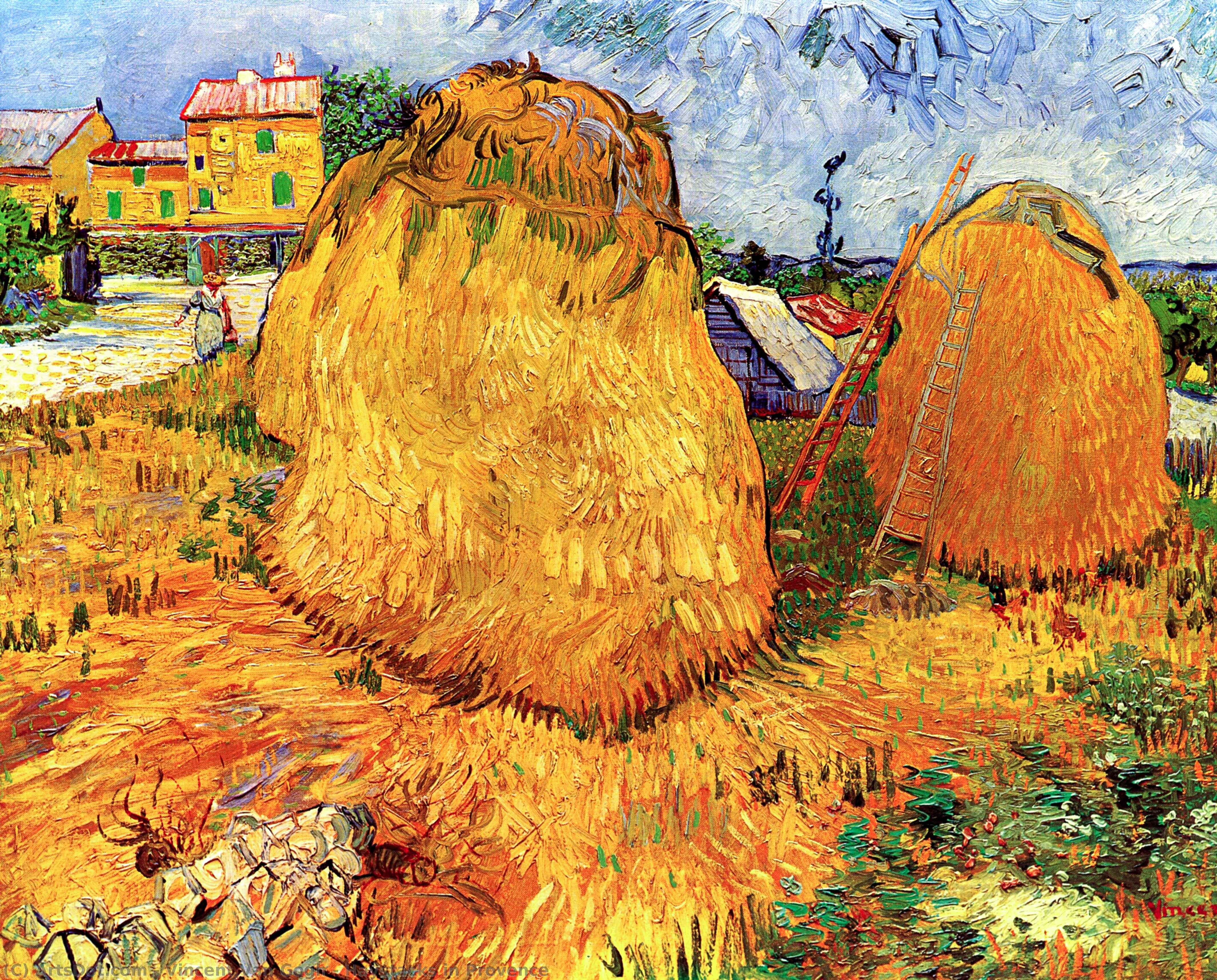 Haystacks In Provence — Vincent Willem Van Gogh, Oil On Canvas, Post-impressionism