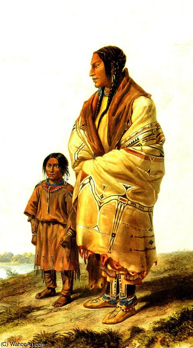 Femme Dacota Et Jeune Fille Assiniboin — Karl Bodmer