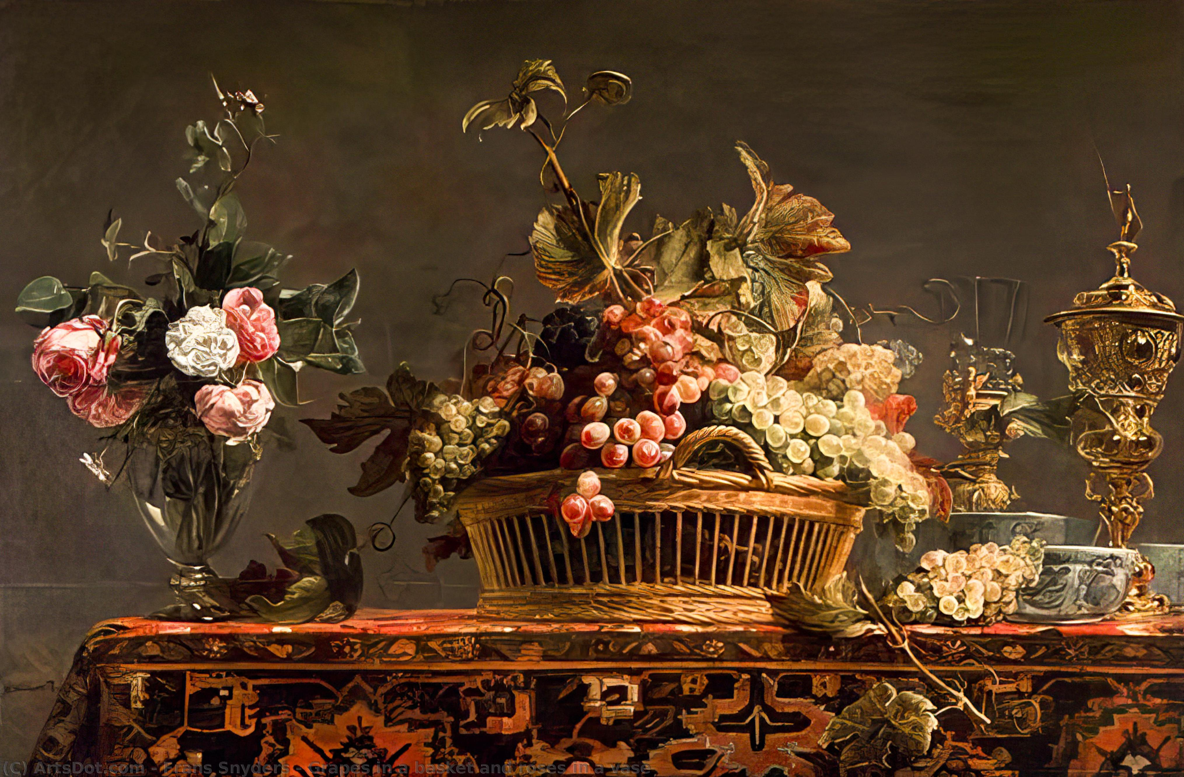 Frans Snyders Antwerp Belgium 1579 1657 एक उत्सव Flemish Baroque प्रचुरता: Frans Snyders द्वारा अंगूर की टोकरी और गुलाबों का गुलदस्ता इस शानदार अभी भी जीवन चित्रकला के साथ 17 वीं शताब्दी के फ्लेमिश के भव्य दुनिया में खुद को डुबोएं। अपनी शैली के एक म — फ्रांस स्नाइडर्स