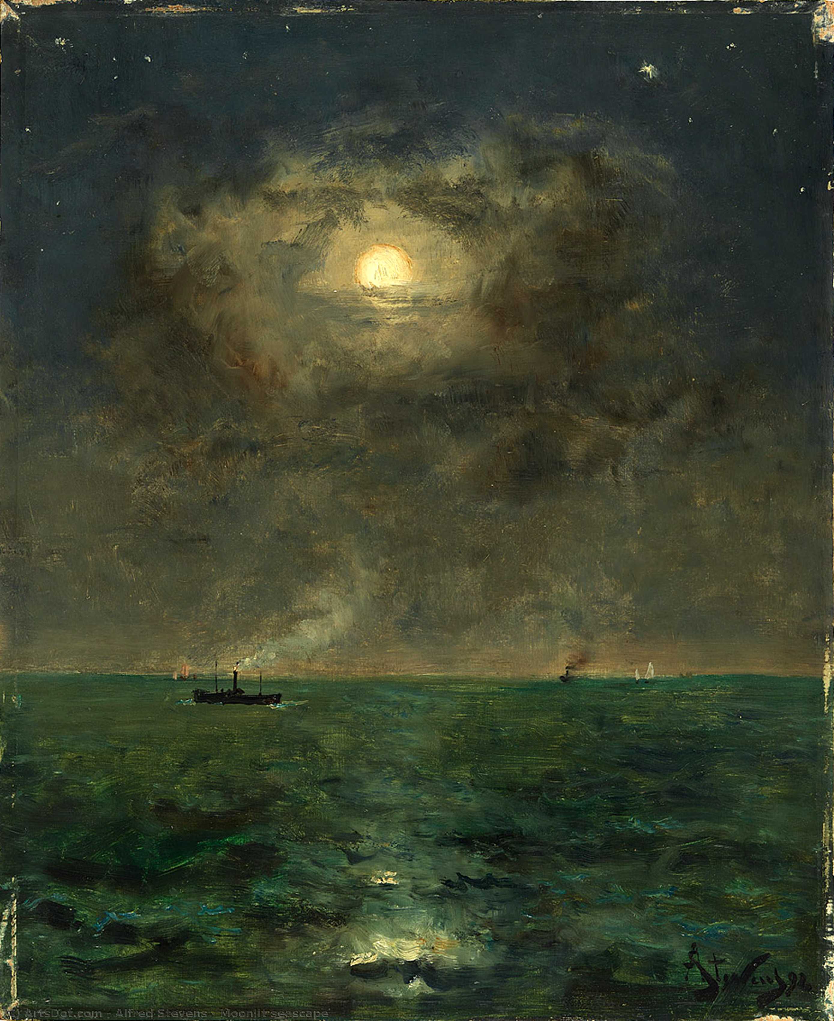 Moonlit Seascape — Alfred Stevens