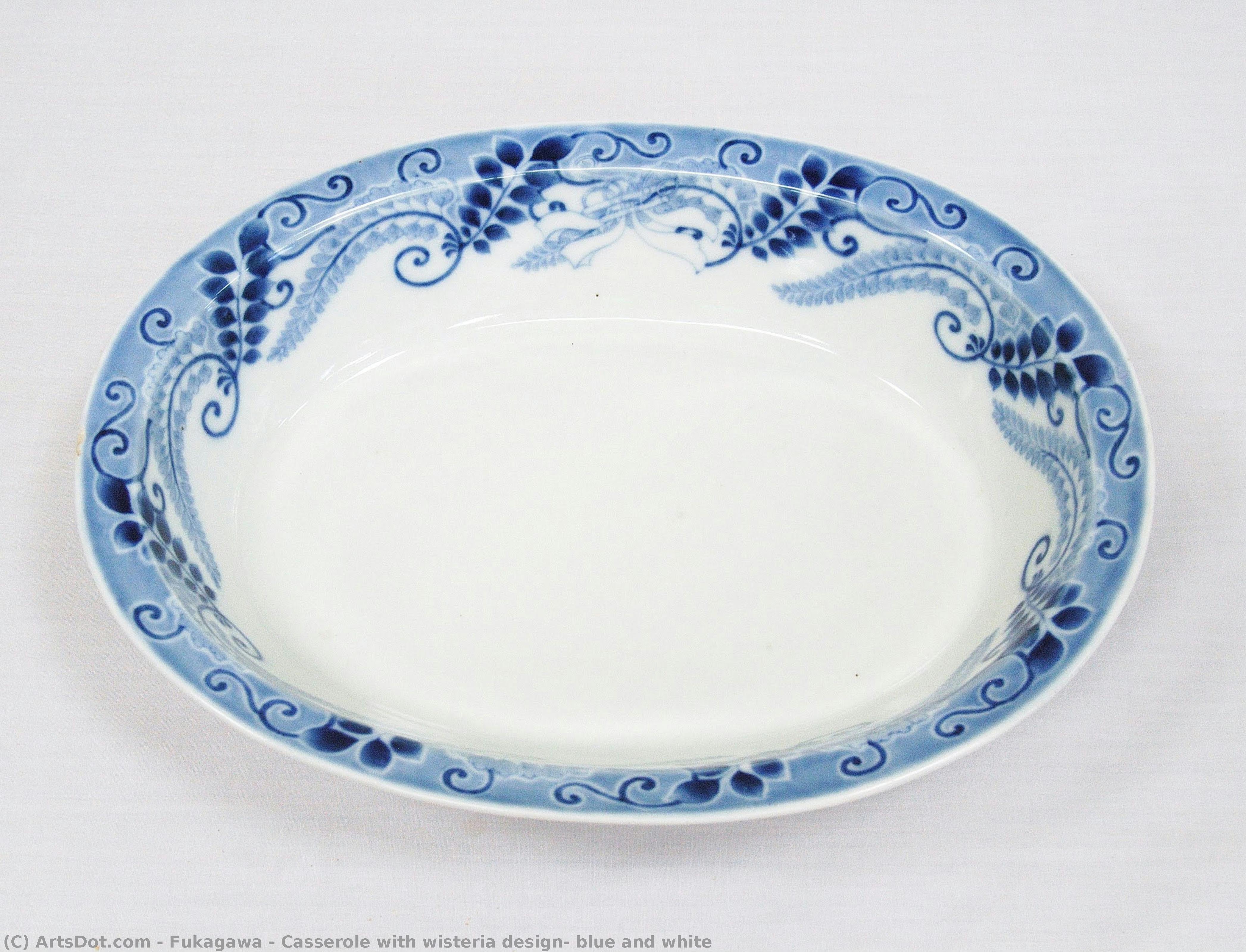 Fukagawa, Casserole with wisteria design, blue and white