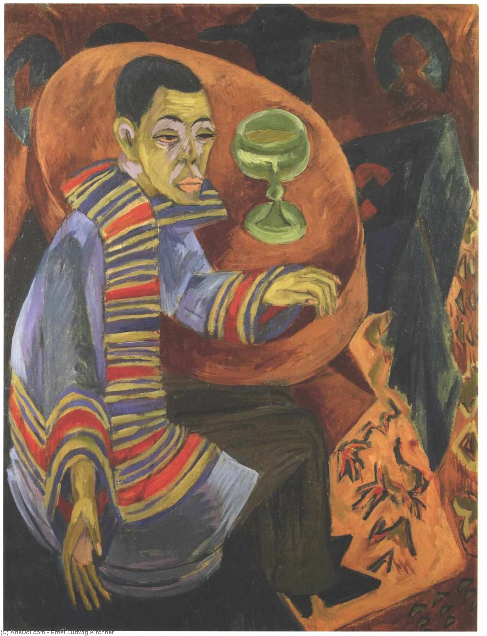 "the Drinker (self-portrait)" -> "pijak (portret Autorzeza)" — Ernst Ludwig Kirchner
